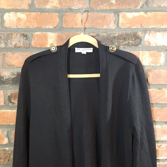St. John Black Santana Knit Longline Open-front Cardigan Quiet Luxury Women's S - Picture 2 of 6
